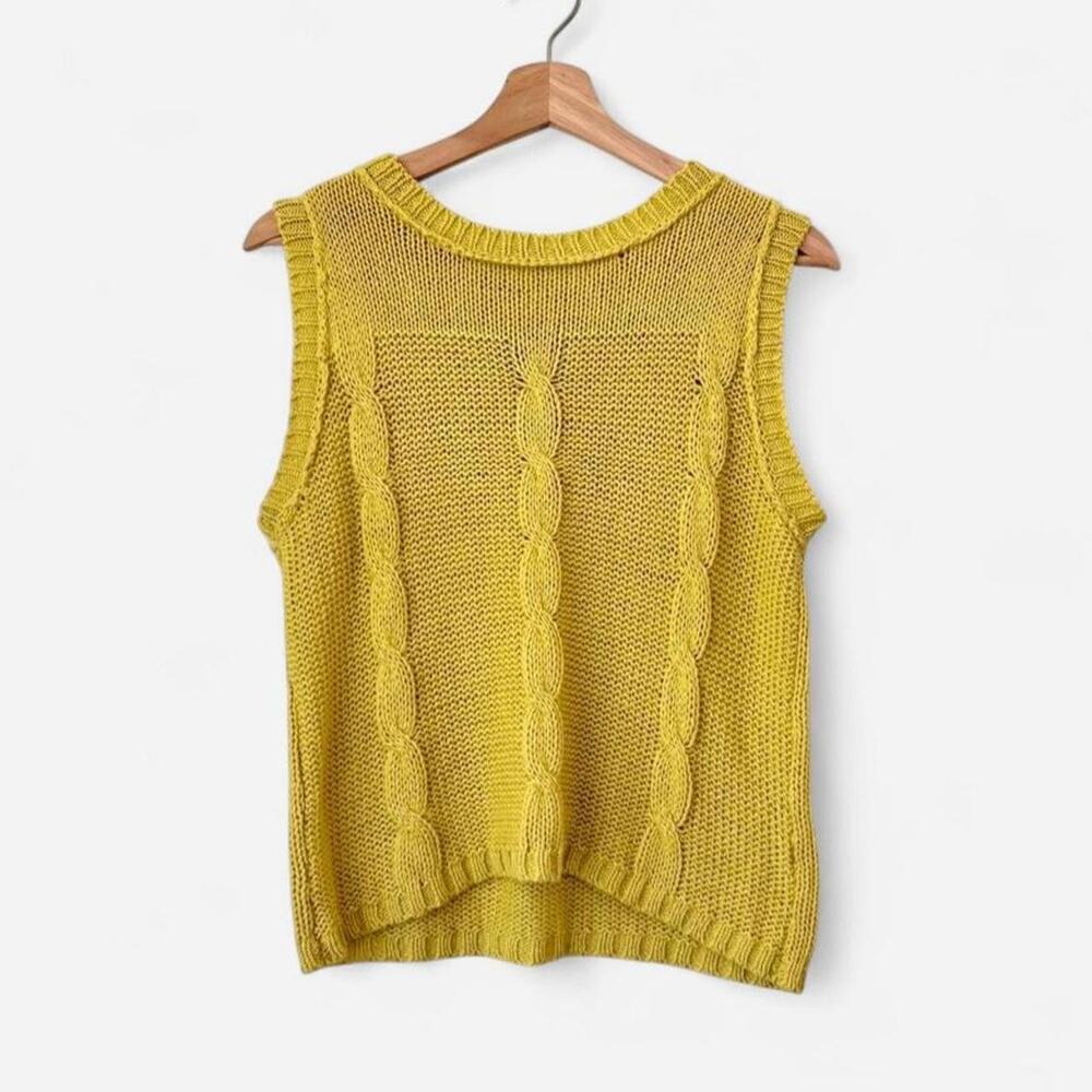 Banjara Yellow Cable Knit Sleeveless Sweater Tank Sustainable Slow Fashion Small
